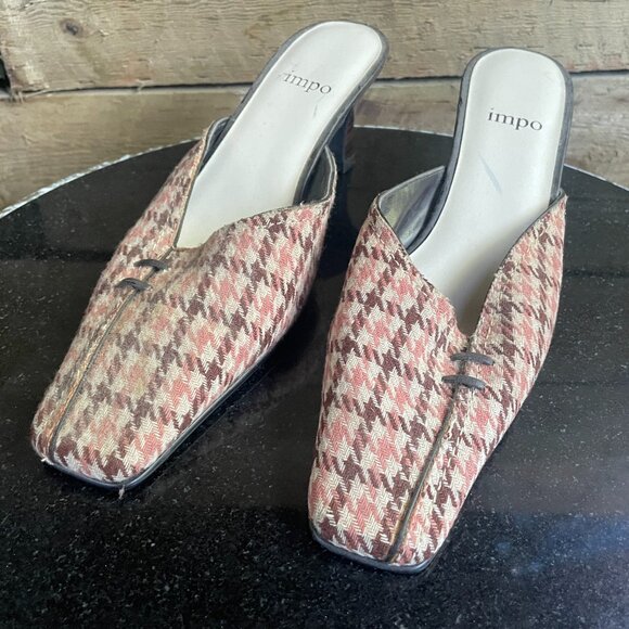Vintage Impo Houndstooth Mules Slip-On Block Heel Loafers Women’s Size 6M - Picture 1 of 5